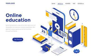 Flat color Modern Isometric Concept Illustration - Online Education