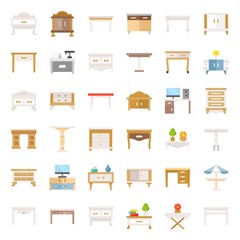 modern and vintage table and desk, flat icon set