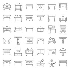 modern and vintage table and desk, outline icon set