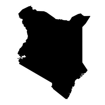 black silhouette country borders map of Kenya on white background. Contour of state. Vector illustration