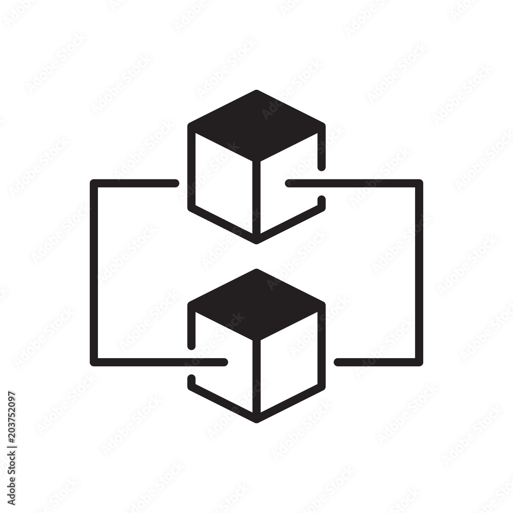 Poster two cubes icon. vector block chain symbol