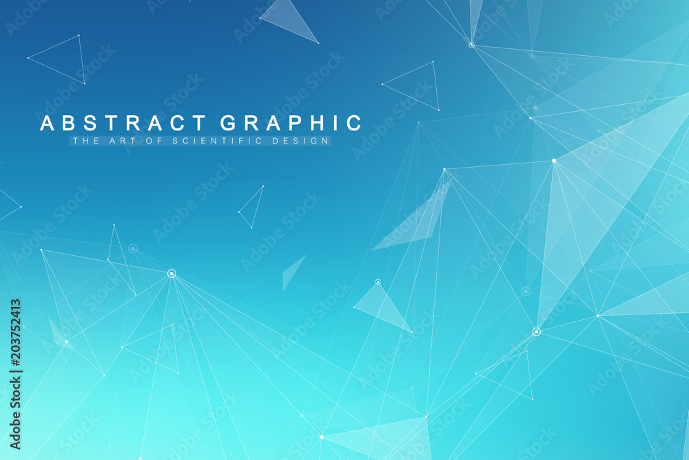 Leinwandbilder Geometric graphic background molecule and communication. Big data complex with compounds. Perspective backdrop. Minimal array. Digital data visualization. Scientific cybernetic vector illustration.