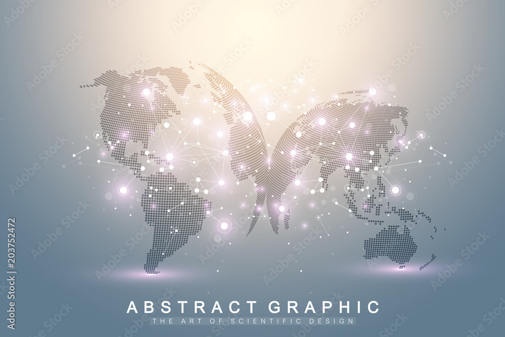 Poster Three-dimensional abstract planet, representing the global, international meaning technology networking concept. Digital data visualization. Big Data background communication vector illustration.