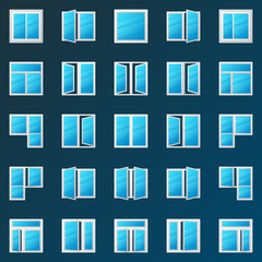 Colorful window icons set - vector plastic windows signs