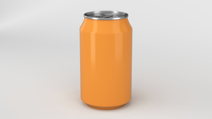 Blank small orange aluminium soda can mockup on white background