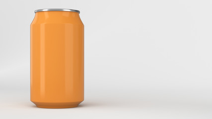 Blank small orange aluminium soda can mockup on white background