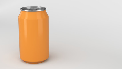 Blank small orange aluminium soda can mockup on white background