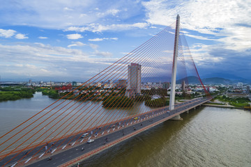 Fototapeta na wymiar Aerial view Tran Thi Ly Bridge, Han driver in Da Nang City, Vietnam
