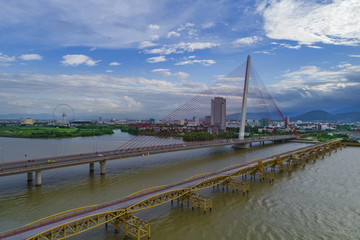 Fototapeta na wymiar Aerial view Tran Thi Ly Bridge, Han driver in Da Nang City, Vietnam