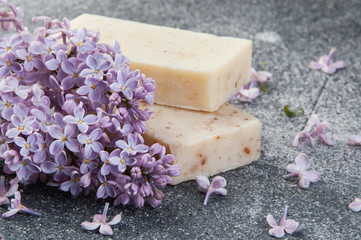 Handmade soap scrub and lilac