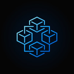 Blockchain technology blue icon - vector block chain bright sign