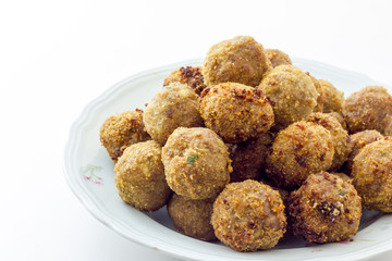 Fried meat meatballs in oil