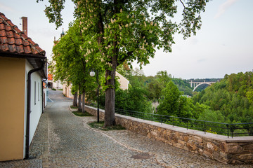 Street in downtown of Bechyne, Czech Republic.