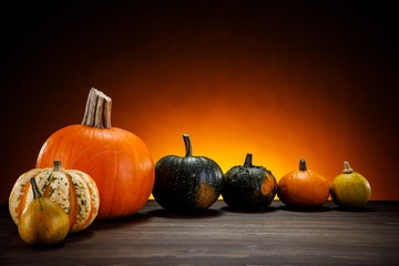 Pumpkins on planks