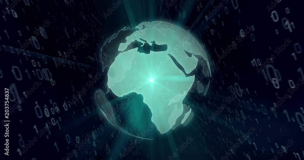 Wall mural digital technology world concept animation. rotating globe on digital background. seamless looping f