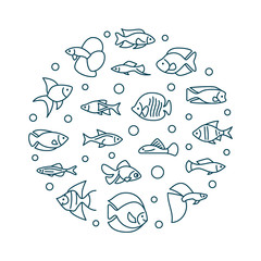 Aquarium fish vector round creative illustration in line style