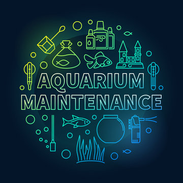 Aquarium maintenance vector colored round outline illustration