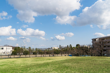 Fototapeta na wymiar 東京郊外の風景　春の青空と白い雲２