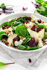 Fresh Pears, Blue Cheese salad with vegetable green mix, walnuts, cranberry. healthy food