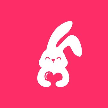 rabbit love hare bunny cute smile hug lover negative space logo vector illustration