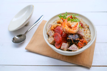  Rice Baked taro, Chinese sausage, Shiitake mushrooms. Asian food
