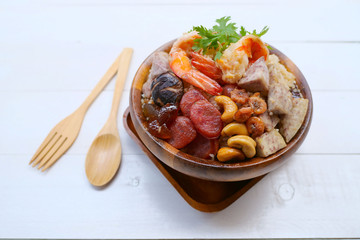  Rice Baked taro, Chinese sausage, Shiitake mushrooms. Asian food