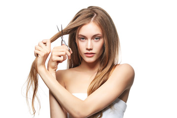 Fototapeta premium beautiful girl getting haircut