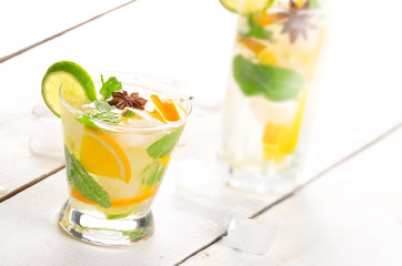 Lime and Orange Fruit Water with ice