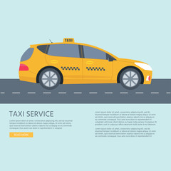 Poster with the machine yellow cab. Public taxi service concept