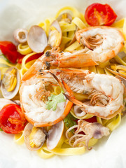 rustic seafood pasta papillote