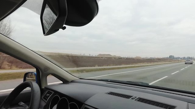 Driving through road construction, windshield view
