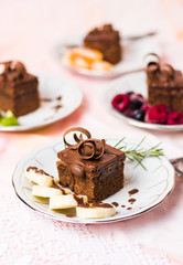 Chocolate cream cake with banana