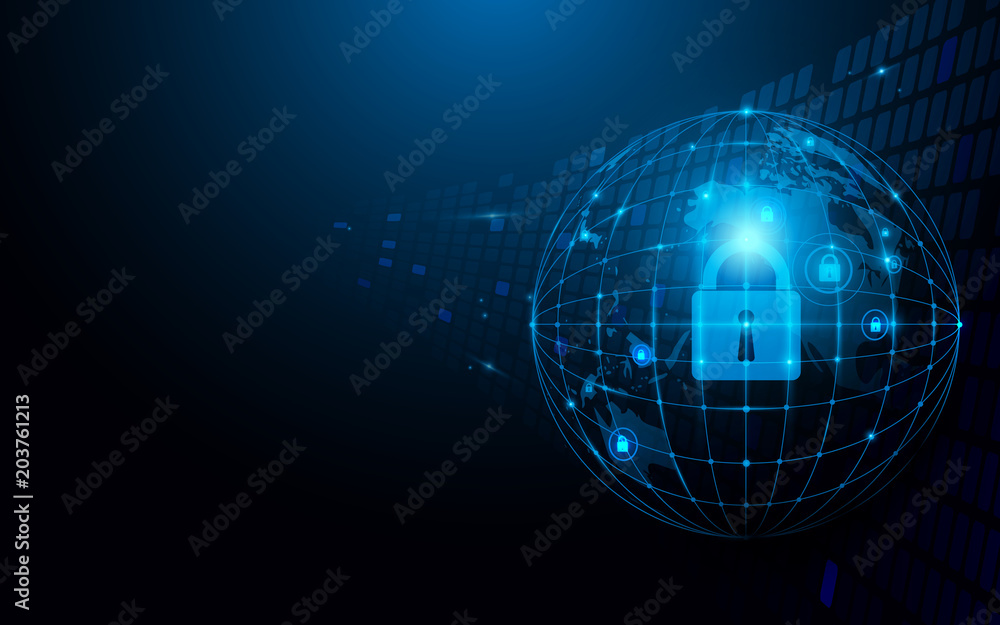 Leinwandbilder abstract global and network and security futuristic technology connection concept dark blue backgrou