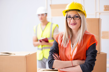 Delivery contractor delivering boxes to office