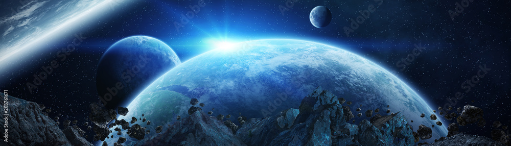 Aufkleber panoramic view of planets in distant solar system 3d rendering elements of this image furnished by n