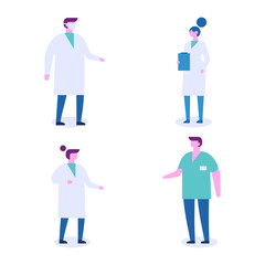 People occupations.  Clinic or hospital team. Surgeon, nurse, doctor, paramedic, medic. Flat vector illustration isolated on white.