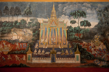 Kambodscha. Königspalast von Phnom Phen. Alte Wandmalerei.