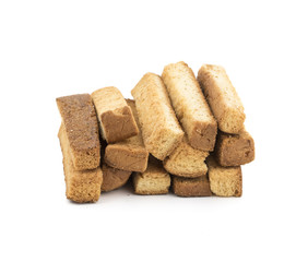 Indian Bakery Food Tea Time Sweet Dry Toast Snack Also Know As Indian Toast Snack, Toasted, Bread, Long Toast, Mawa Toast isolated on White Background