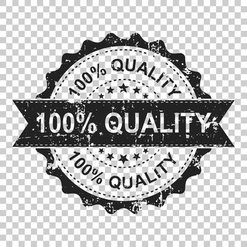 100% quality scratch grunge rubber stamp. Vector illustration on isolated transparent background. Business concept 100 percent quality stamp pictogram.