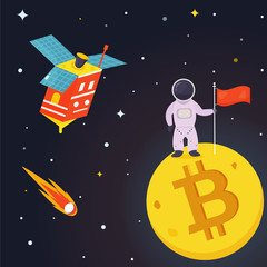 Banner with spaceman on the bitcoin moon.