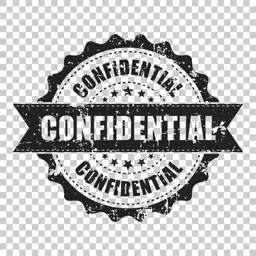 Confidential scratch grunge rubber stamp. Vector illustration on isolated transparent background. Business concept confidential secret stamp pictogram.