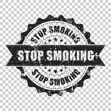 Stop smoking scratch grunge rubber stamp. Vector illustration on isolated transparent background. Business concept no smoke stamp pictogram.