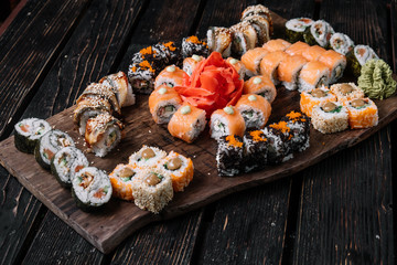 sushi large set  on wood background