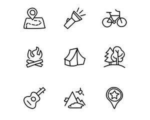 camping hand drawn icon set design illustration, hand drawn style design, designed web and app