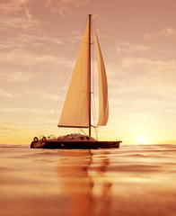 Naklejka premium 3d rendering of a sailboat in the ocean