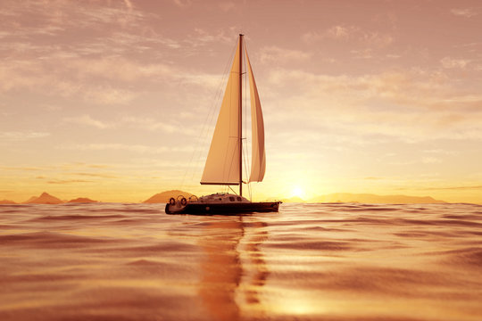 3d rendering of a sailboat in the ocean