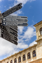 Tourist sign at the Plaza San Marcelo square in Leon, Spain