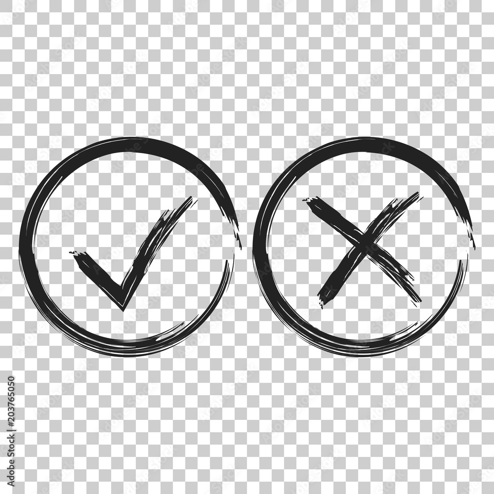 Poster check marks tick and cross icon. vector illustration on on isolated transparent background. business