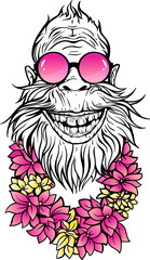 Yeti in sunglasses and hawaiian lei.