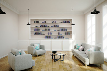 Clean white library interior